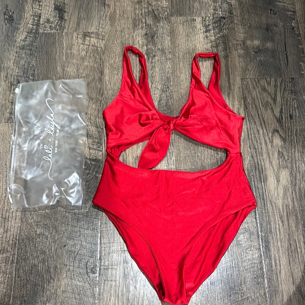 Lali & Layla Vibrant Red Women's One Piece Swimsuit tie front